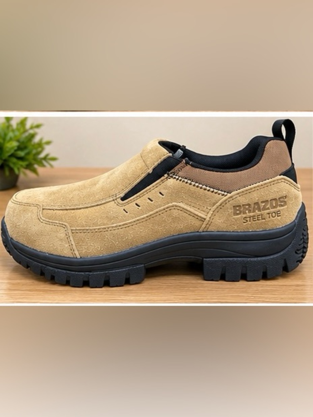 Brazos Summit ST Steel Toe Work Shoes Men 9 EE Wide Tan Suede Slip On